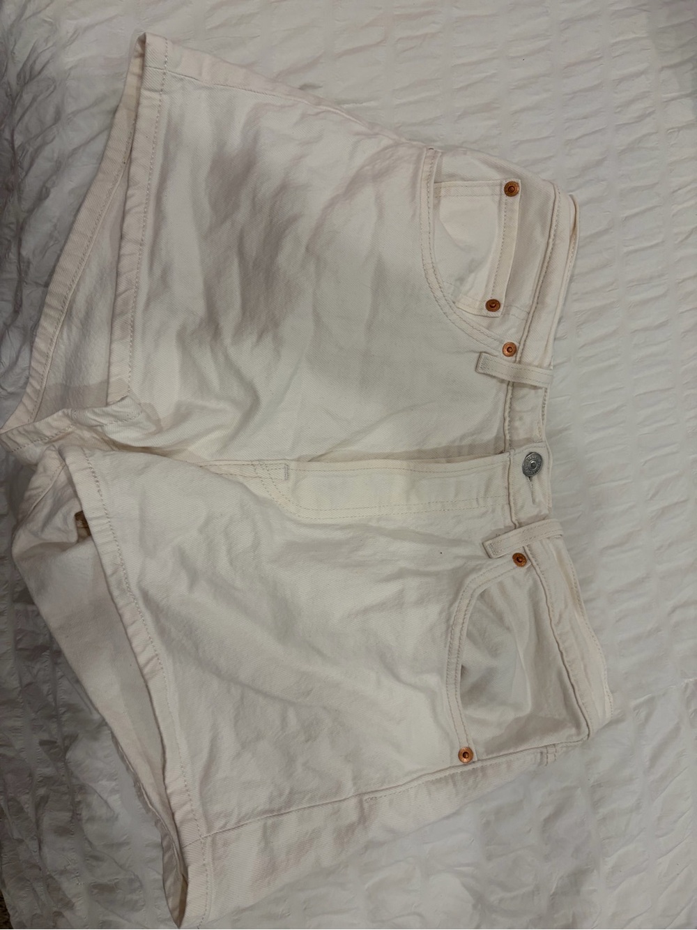 Levi's Cream High-Rise Denim Shorts